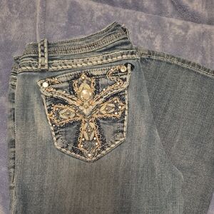Grace Blue Boot Cut Jeans with Embellished Pocket